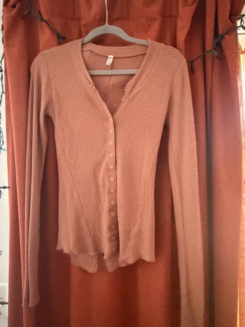 Free People Button-Down Waffle Knit Top in Rust